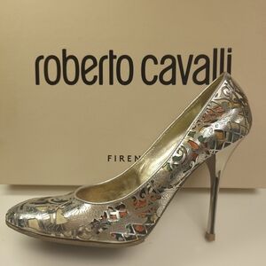 Roberto Cavalli Silver and Gold Heels